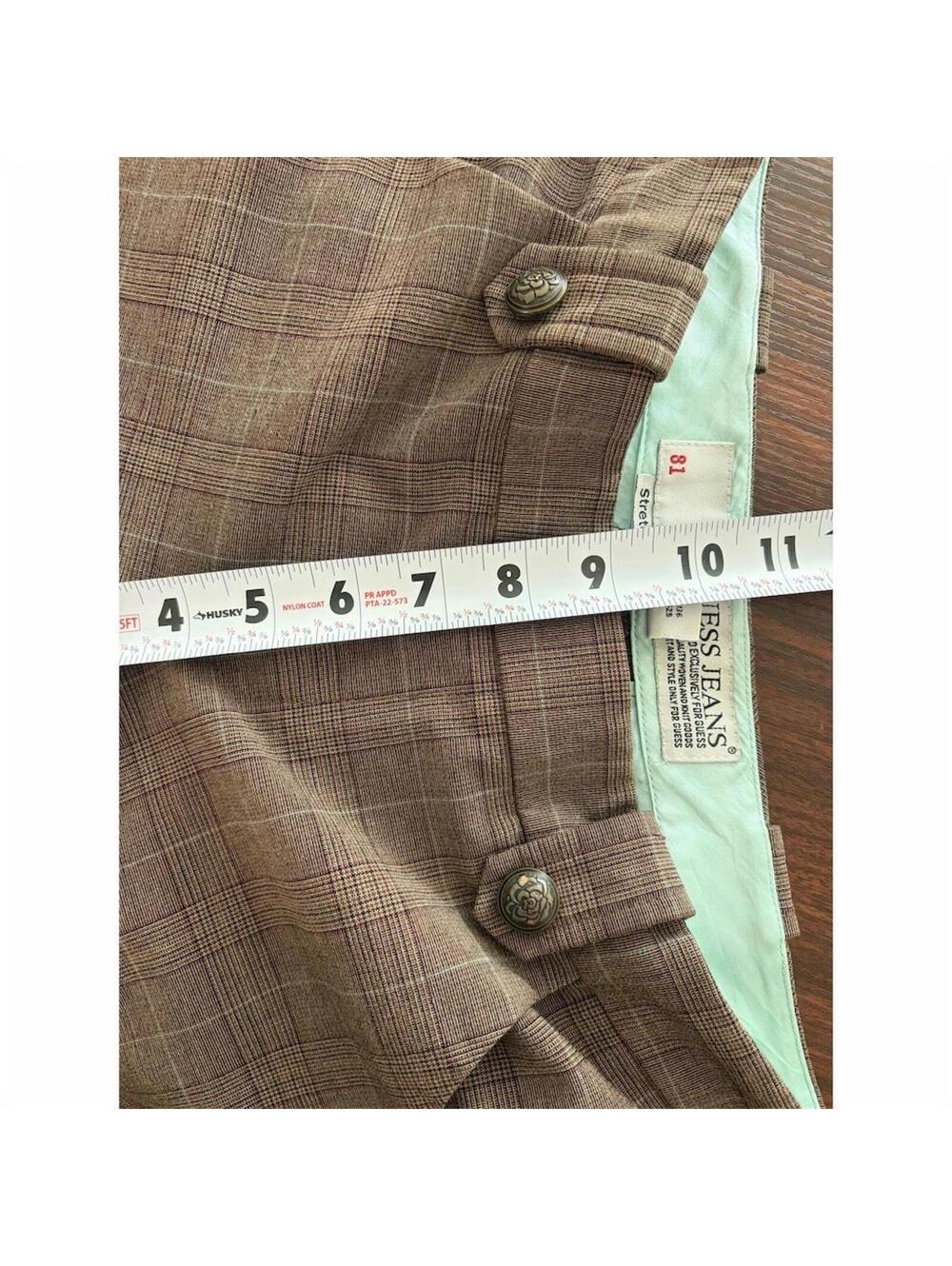 Vintage GUESS Pants Womens Size 27 Brown Plaid Low Rise Stretch Bootcut - Picture 6 of 7